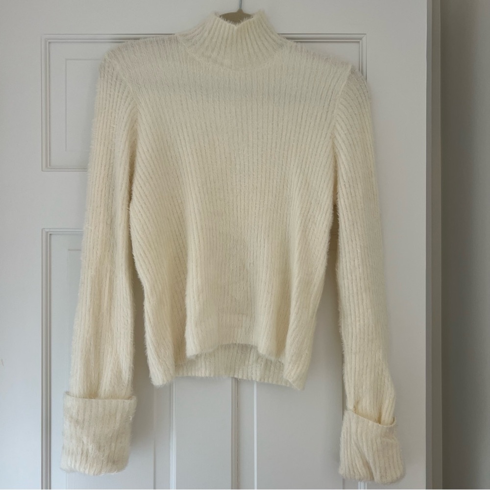 Leith Cream Ribbed Turtleneck Sweater